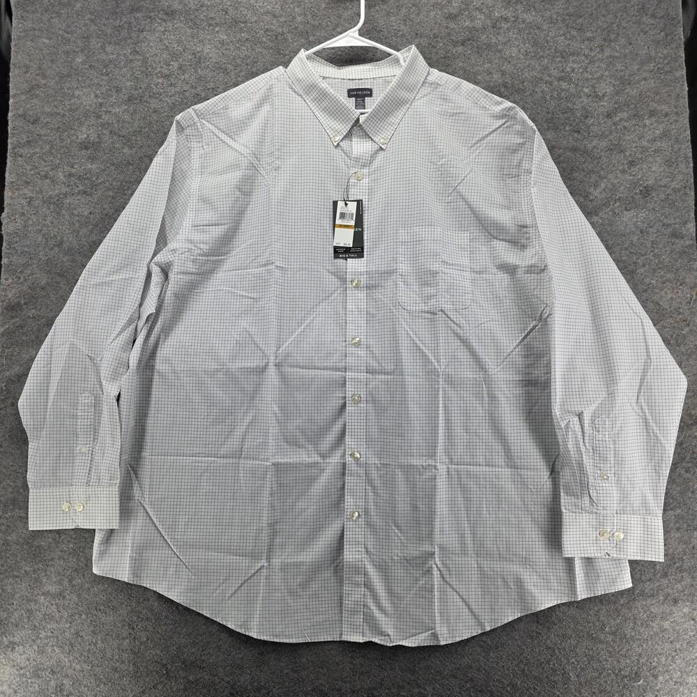 Van Heusen Dress Shirt Mens 4XL White Check Regular Fit Button-Down Non-Iron